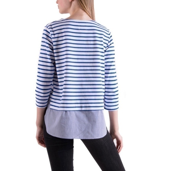 Lili’s Closet Gabbi Blue White Striped Top Layered Hem 3/4 Sleeve Size Small - Picture 3 of 7